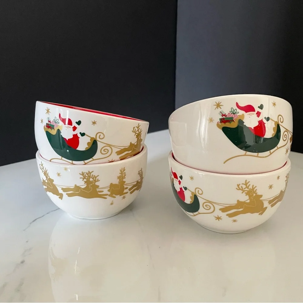 NEW! SET of 4 Christmas Village Appetizer/Dessert Bowls by Coton Colors